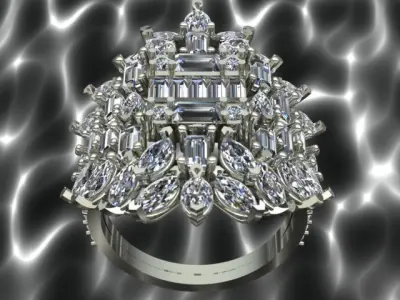 Luxury Baguette Marquise Diamond Ring 3D print model