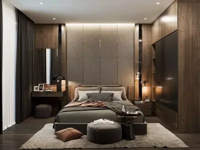 Modern bedroom interior scene 3D SketchUp Low-poly 3D model