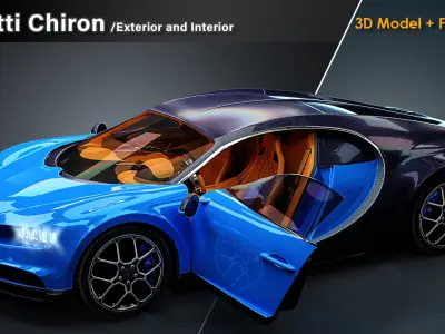 Bugatti Chiron Exterior and Interior Low-poly 3D model