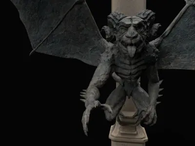 Gargoyle statue of demon on pole Free low-poly 3D model