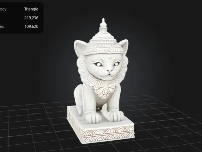 Ceramic Stone guardian lion  Low-poly 3D model