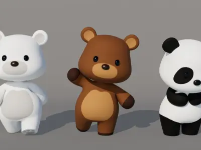 Rigged Cartoon Bear Low-poly 3D model