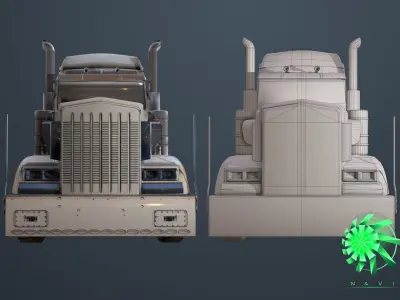 Truck trailer tractor vehicle Low-poly 3D model