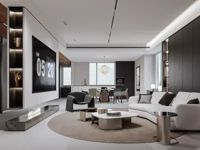 Modern living room dining room interior scenes 355 3D model