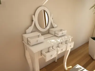 makeup table ashley wood vanity set 3D model Low-poly 3D model