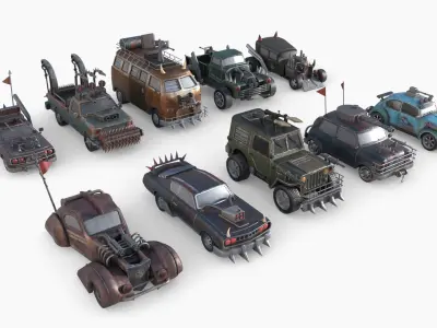 Lowpoly  Post Apocalyptic Car Sets  Low-poly 3D model