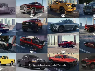 7 unique pickup truck models 3D Model Pack