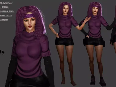 AAA 3D SKINY CURVY BARBIE STREET WEAR-REALISTIC RIGGED CHARACTER Low-poly 3D model