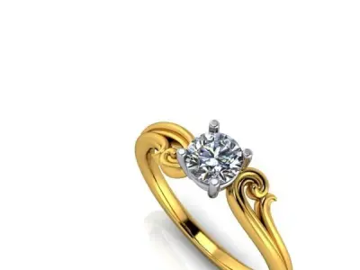 Vintage Half Carat Solitaire scroll art design engagement ring 3D print model
