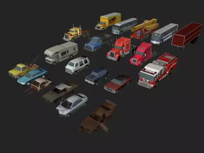Mega Low poly game-ready Vehicle Pack  Low-poly 3D model