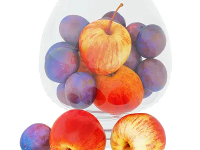 Apples and Plums in a Round Glass Vase 3D model