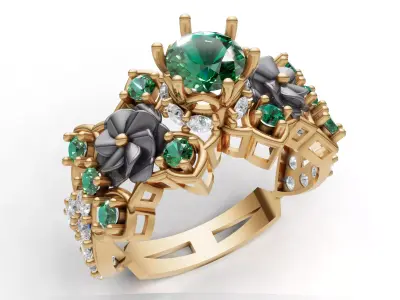 Floral Cluster Ring Sculpted Flower CAD for Printing 3D print model