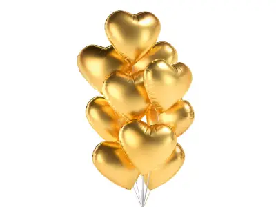 Gold Heart Balloon Bouquet - helium foil balls bunch 3D model