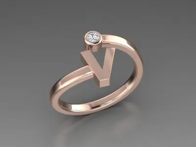 Jewelry Alphabet Ring V 3D print model
