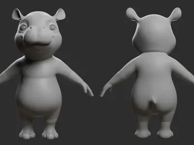 Cartoon Hippo II Basemesh  Low-poly 3D model