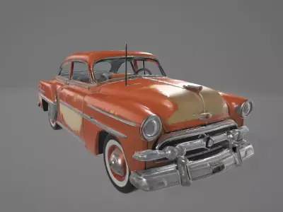 Retro 1950s Car 3D Model - Vintage Design with Rough Edges Low-poly 3D model