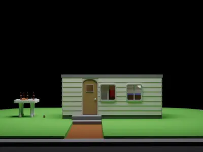 A Caravan house with table and chairs Low-poly 3D model