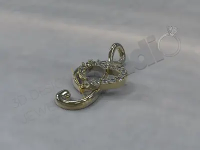 Cute Luxury little music note pendant heart with gems  3d model 3D print model