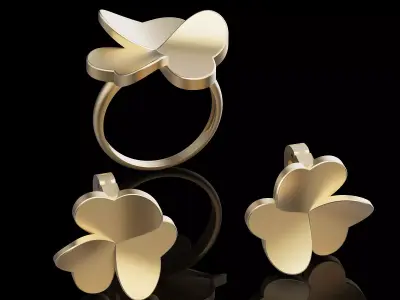Flower ring earrings silver gold  jewelry printable 3D model 3D print model