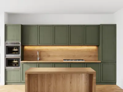 green kitchen with island Low-poly 3D model