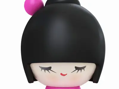 Japanese Wooden Doll 3D model