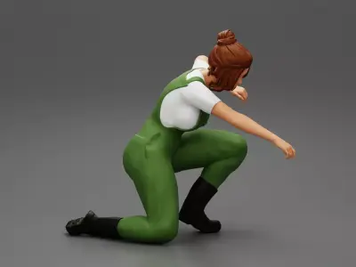 Young Woman Working In Service Station sitting and fixing a car 3D print model