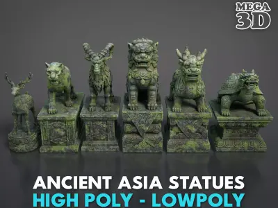 Ancient Asia Stone Statue Pack A - 250602 Low-poly 3D model