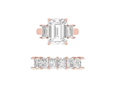 Emerald 3 Stone Art Deco Ring with Radiant Full Eternity Band 3D print model