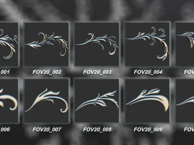 94 Ornamental Elements Brush  Alpha  3D Model Vol 20 Low-poly 3D model