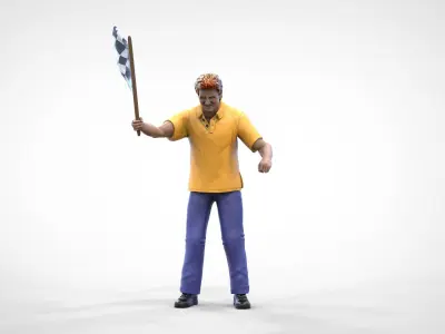 Alex Zanardi race driver race director waving flag on header 3D print model
