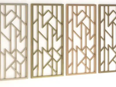 Decorative gold plaster partition screen with geometric pattern 3D model buy