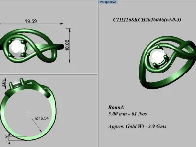 light weight gold diamond rings-C111116SKCH2026046-wt-0-5 3D print model