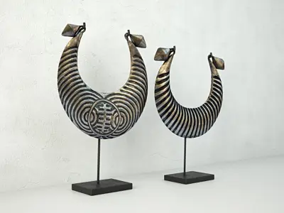 Vintage Tribal Metal Necklaces on Stand 3D model