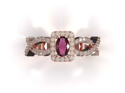 Elegant Rose Gold and Pink Sapphire Ring with Diamonds jr00350 3D print model