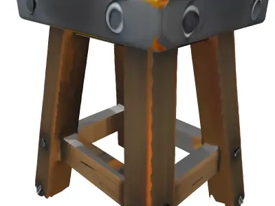 Rustic Wooden Stool with Bolts Low-poly 3D model