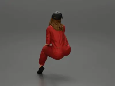 Tired woman mechanic in suit and cap sitting 3D print model