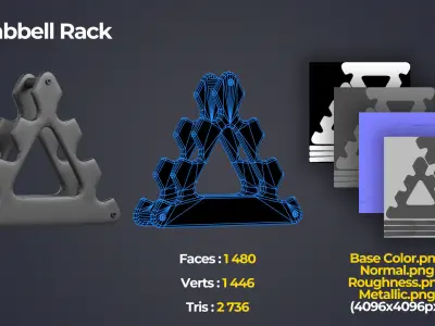 Fitness Dumbbells with Rack Low-poly 3D model
