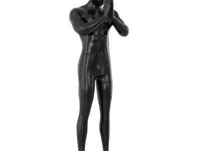 Black male mannequin presses palms 64 3D model