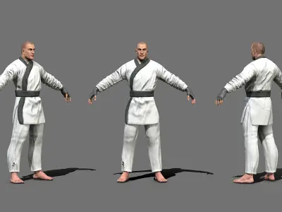 Boxer man in karate outfit Low-poly 3D model