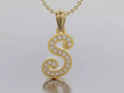 Letter S gold logo with diamond in middle 3D print model