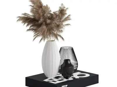 Decorative Set - With Dried Flowers- Vase -Candle and Book  3D model