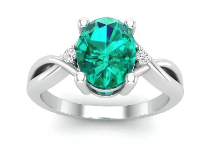 AV 574 Oval and Round Diamond Ladies Engagement Ring 3D print model