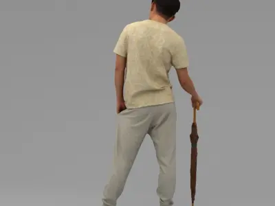 A Strong Young Man Standing With Umbrella  3D model