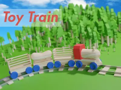 Wooden Toy Train cargo and track 3D model