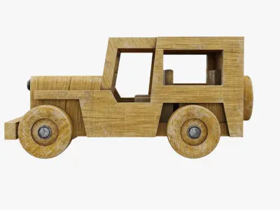 Old wooden toy jeep wagon model 3D model