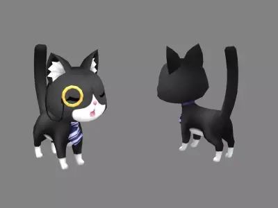 Cartoon black cat with glasses Low-poly 3D model