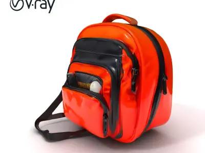 Vibrant Orange Backpack D Model Pack Low-poly 3D model