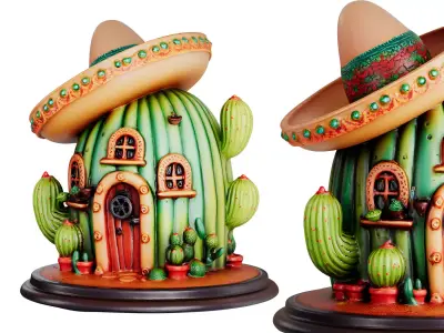 Fantasy Decorative Cactus House 3d print and game ready Low-poly 3D model