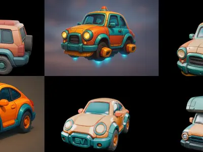 Stylized Car Advanced model bundle 9 pack 100 glb 3D model