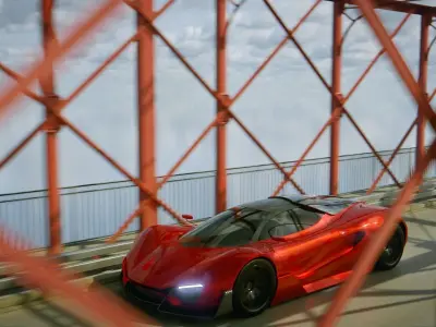 Car Animation on Infinite Bridge Low-poly 3D model